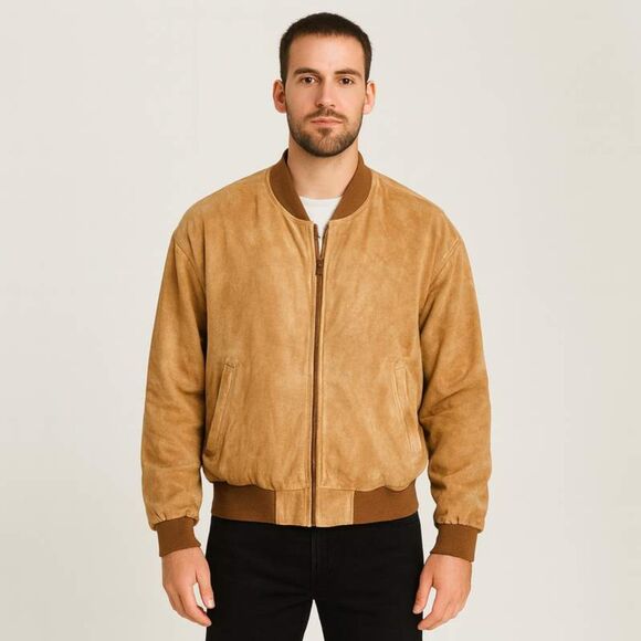 Roundtree & Yorke | Tan Suede Leather Bomber Jacket Size L | EUC - Picture 1 of 12